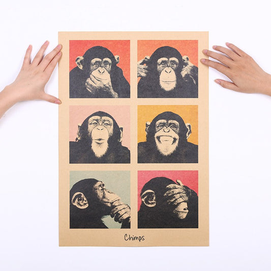 1Pcs Vintage Poster Gorilla Adornment Bar Counter Retro Kraft Paper Posters Movie Poster Wall Stickers Home Decor