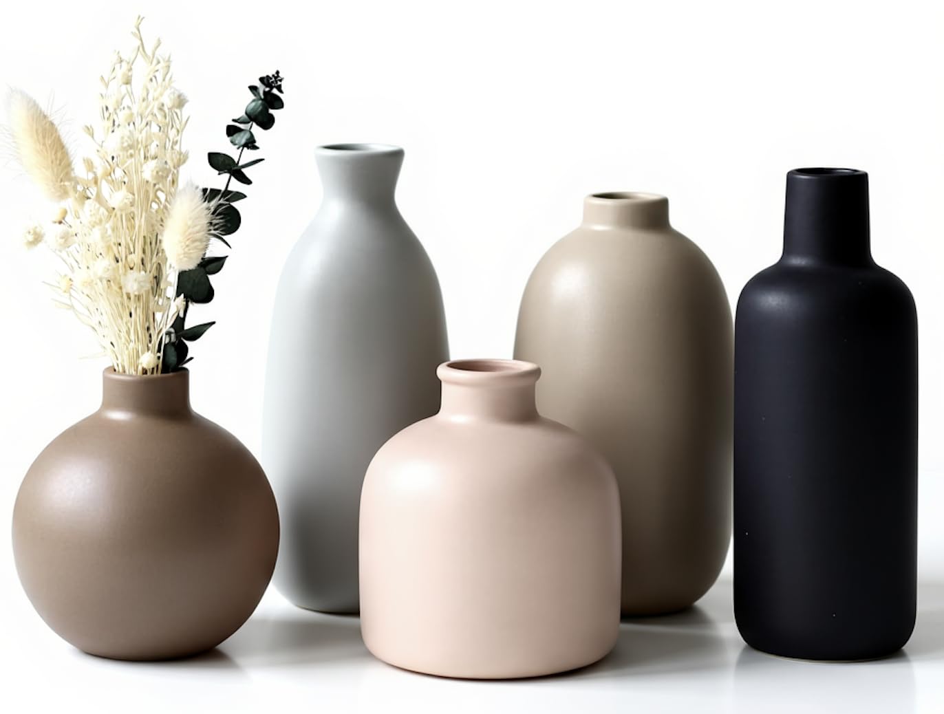 Modern Ceramic Vase Set of 5, Vases Home Decor Rustic Farmhouse Decorative Vase Pottery Vases for Bouquet Pampas Grass Dried Fresh Flowers, Table Living Room Kitchen Bedroom