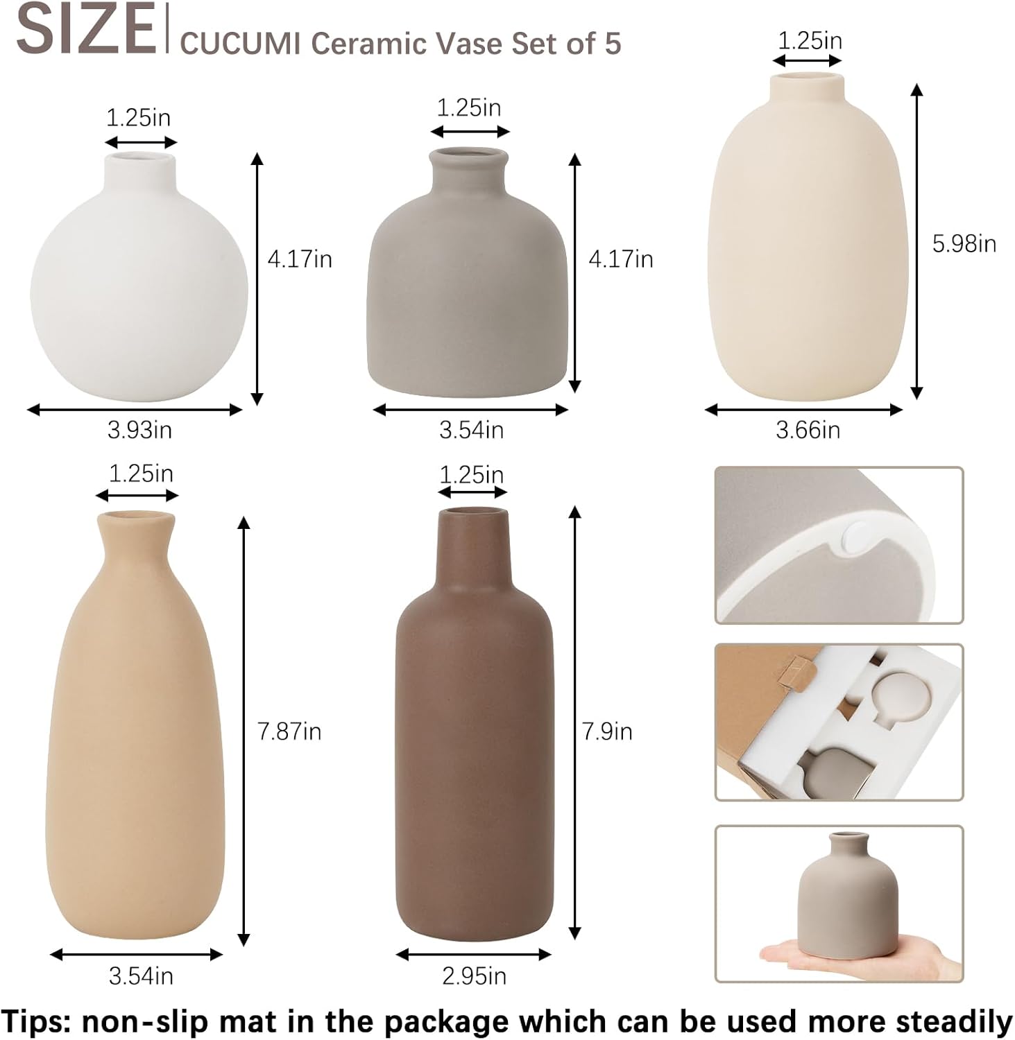 Modern Ceramic Vase Set of 5, Vases Home Decor Rustic Farmhouse Decorative Vase Pottery Vases for Bouquet Pampas Grass Dried Fresh Flowers, Table Living Room Kitchen Bedroom