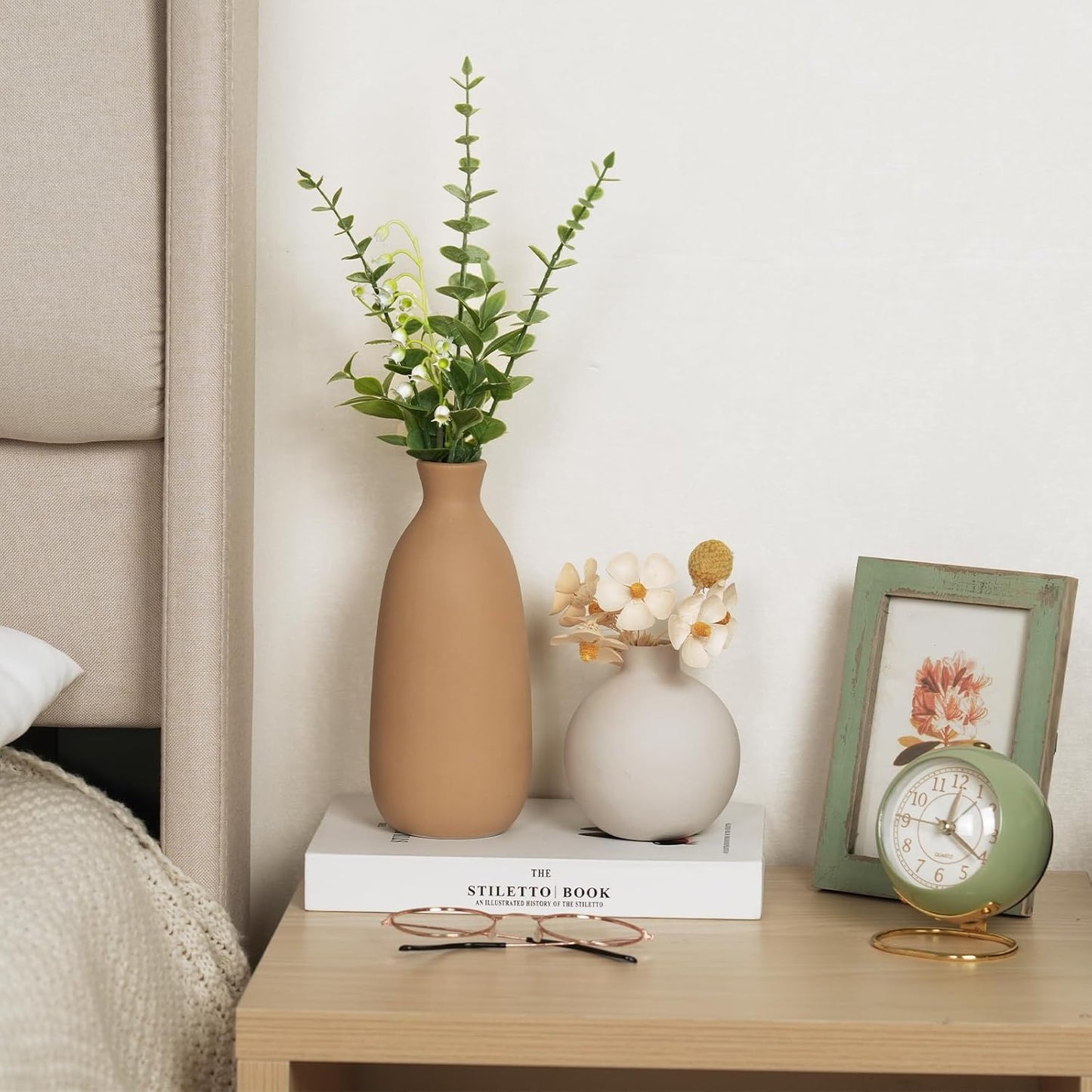 Modern Ceramic Vase Set of 5, Vases Home Decor Rustic Farmhouse Decorative Vase Pottery Vases for Bouquet Pampas Grass Dried Fresh Flowers, Table Living Room Kitchen Bedroom