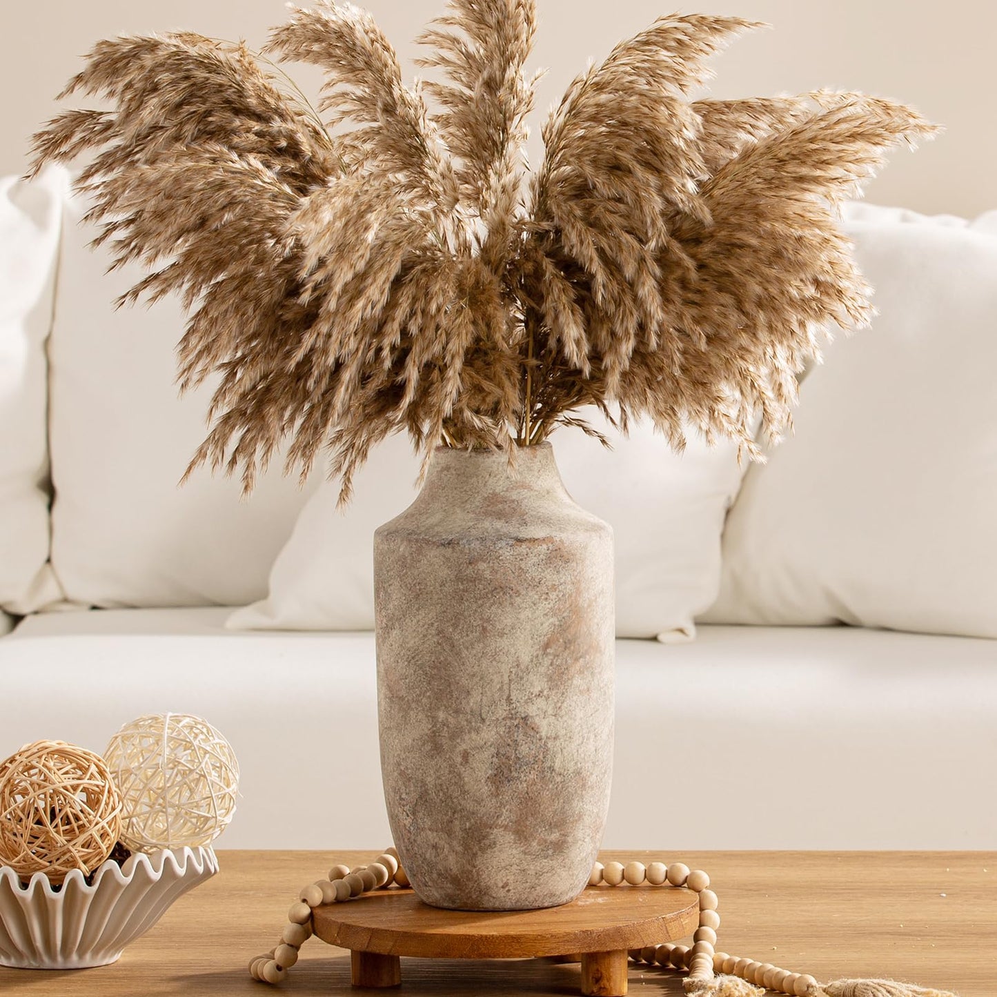 Mitt&Ditt Ceramic Flower Vase with Handles, 11 inch Tall Vase for Centerpieces, Large Decorative Terracotta Vases, Farmhouse Rustic Vases for Home Decor, Living Room, Table, Neutral